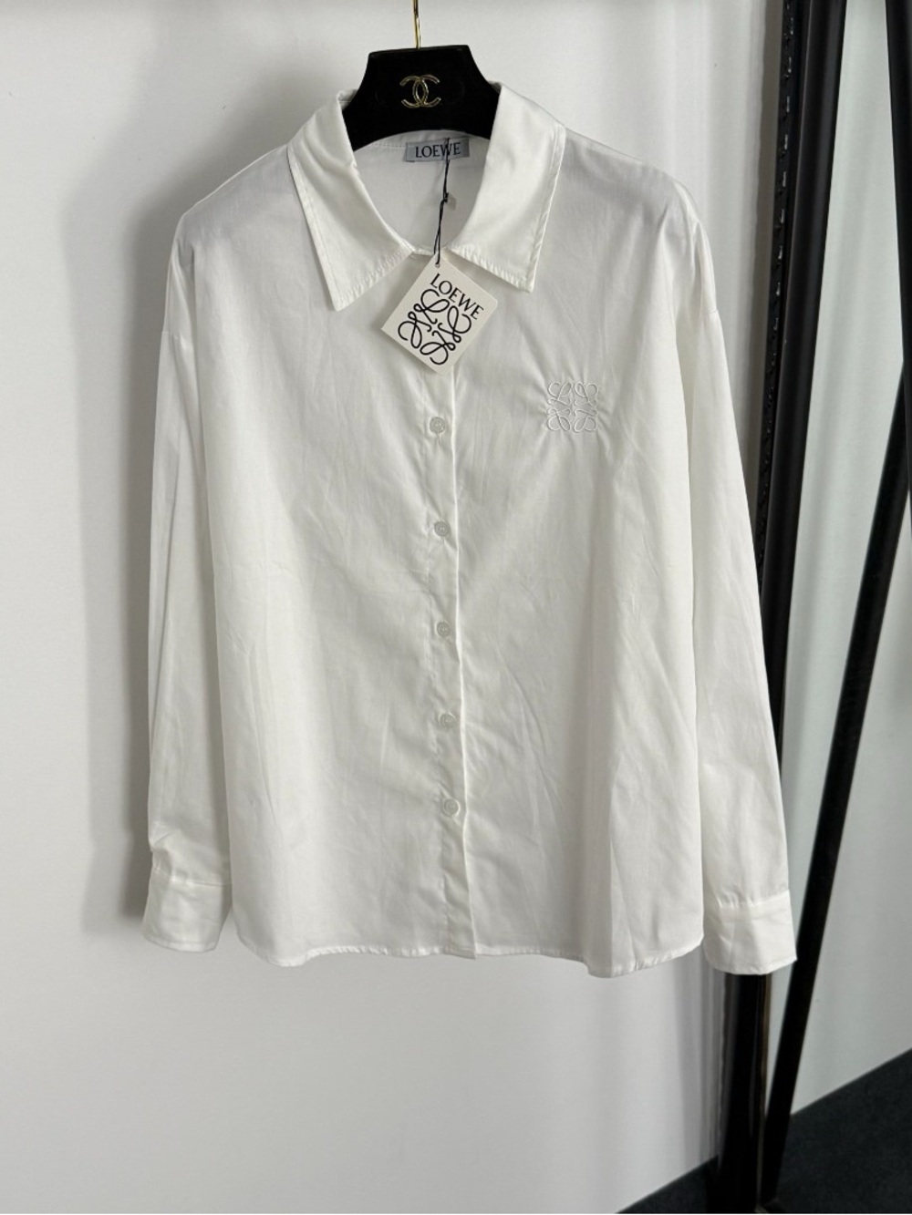 Loewe White Embroidered Logo Button-Up Blouse